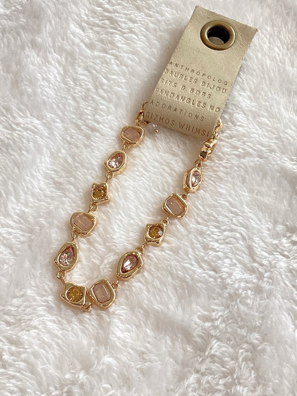 Anthropologie Gold-Plated Bracelet Colorful Stone New Taupe 7” - Picture 3 of 7